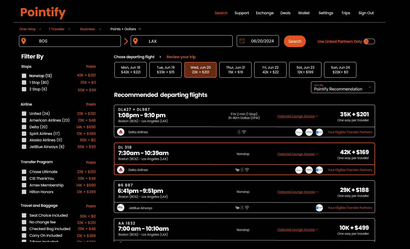 Pointify Web Dashboard - Flight Search Interface